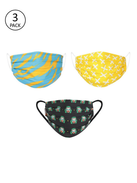 

LIVE IT SAFE Pack Of 3 Printed Cotton 4-Ply Reusable Cloth Face Masks With Nano Technology, Yellow