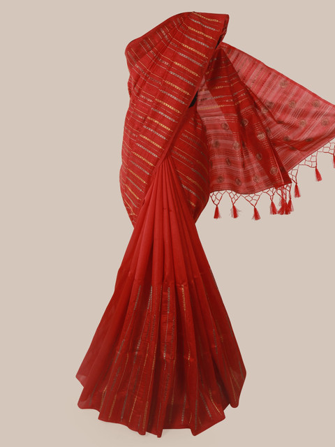

Pothys Red & Beige Jute Silk Woven Design Saree
