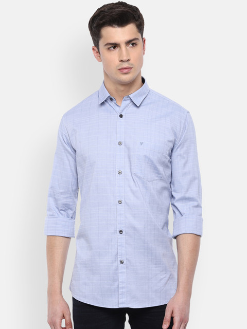 

Van Heusen Sport Men Blue Pure Cotton Slim Fit Checked Casual Shirt