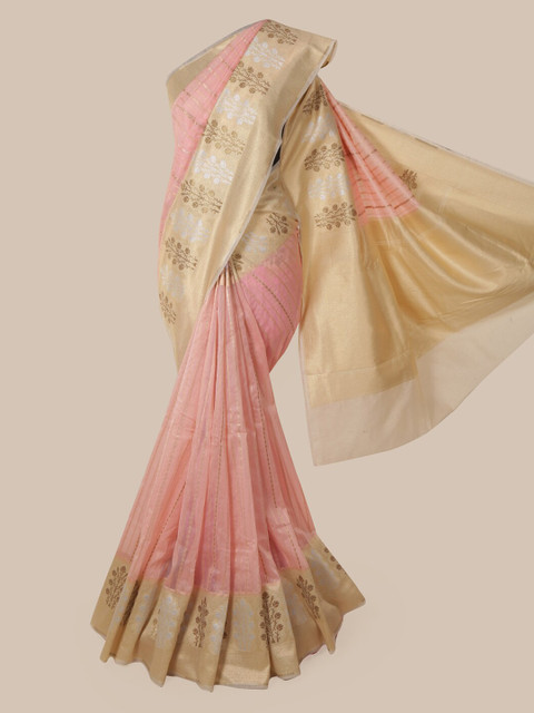 

Pothys Peach-Coloured & Gold-Toned Pure Silk Woven Design Banarasi Saree