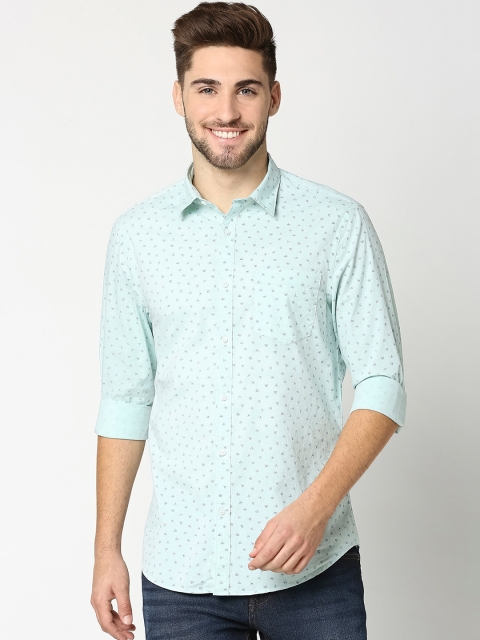 

Bewakoof Men Mint Green & Black Regular Fit Printed Pure Cotton Casual Shirt