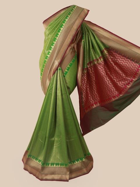 

Pothys Green & Gold-Toned Pure Silk Woven Design Banarasi Saree