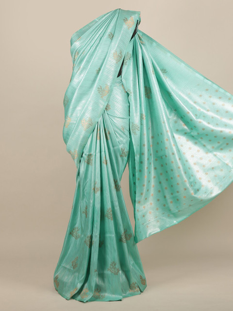 

Pothys Sea Green & Silver-Coloured Jute Silk Striped Saree