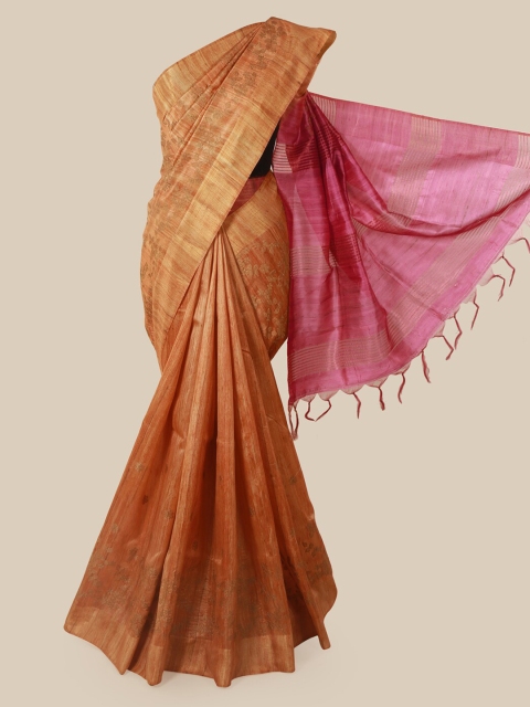 

Pothys Orange Woven Design Jute Silk Saree