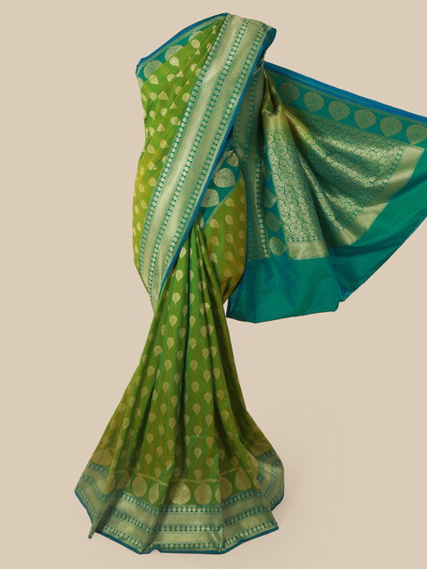 

Pothys Green & Gold-Toned Pure Silk Woven Design Banarasi Saree