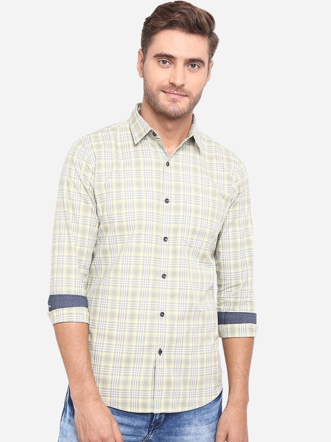 

JADE BLUE Men Green Slim Fit Checked Pure Cotton Casual Shirt
