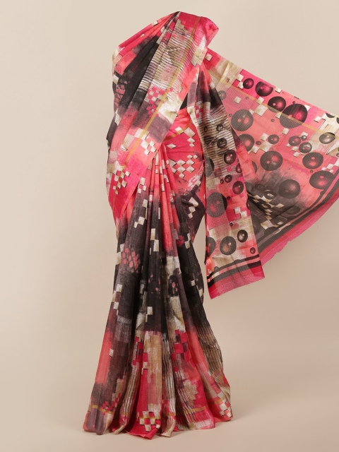 

Pothys Black & Pink Jute Silk Printed Saree