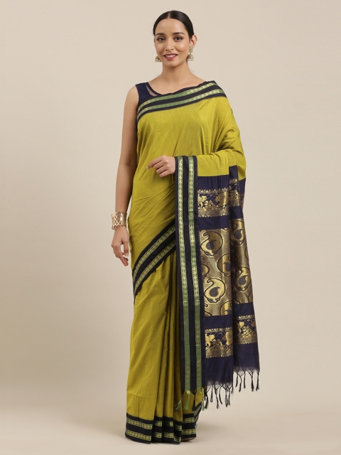 

The Chennai Silks Green Solid Polycotton Saree