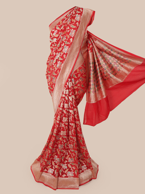 

Pothys Red & Gold-Toned Pure Silk Woven Design Banarasi Saree