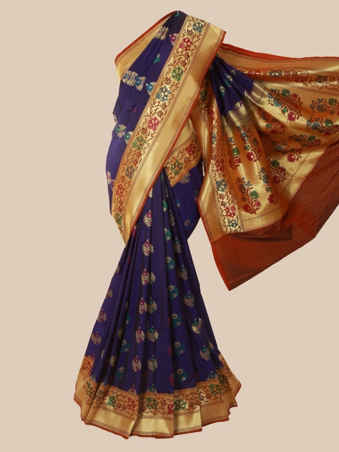 

Pothys Blue & Gold-Toned Pure Silk Woven Design Banarasi Saree