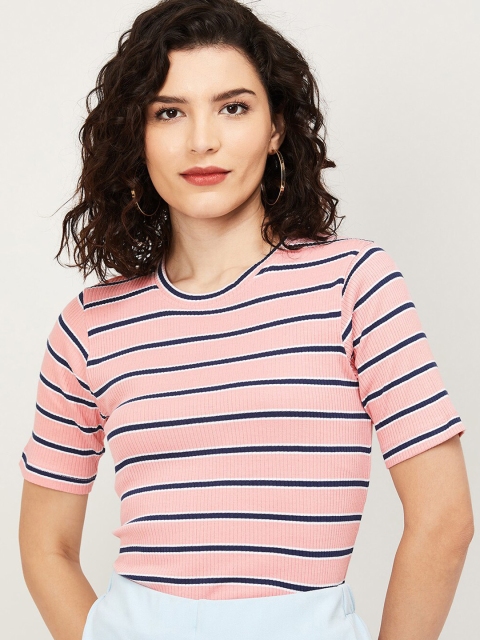 

Bossini Pink Striped Fitted Top