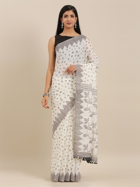 

The Chennai Silks Off-White Polyester Printed Bhagalpuri Saree