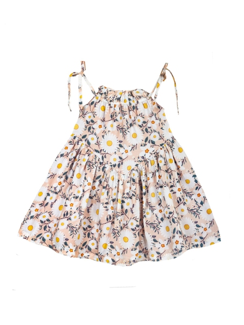 

Hugsntugs Girls Beige Printed Cotton A-Line Dress