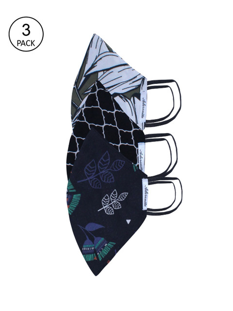 

ADORENITE Unisex Pack Of 3 Printed 2-Ply Reusable Cloth Masks, Black