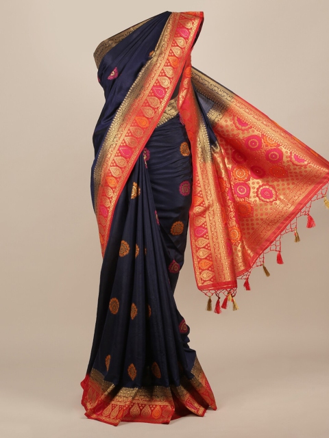 

Pothys Blue & Orange Jute Silk Woven Design Saree
