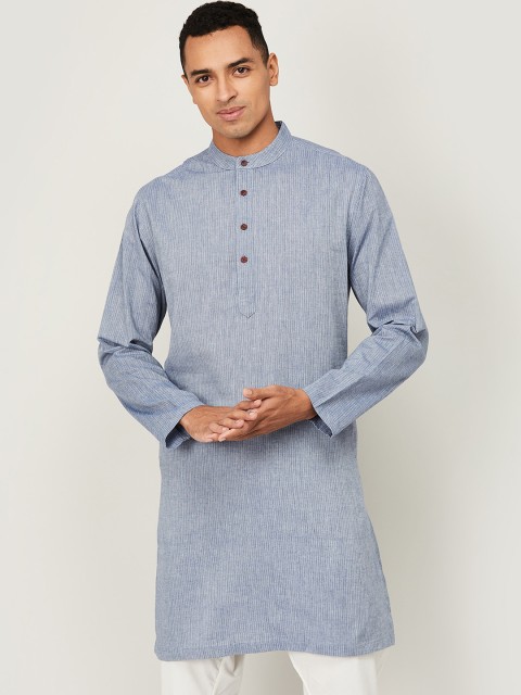 

Melange by Lifestyle Men Blue Striped Thread Work Kurta