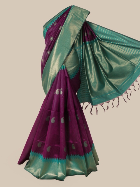 

Pothys Violet Printed Jute Silk Saree
