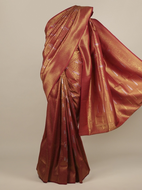 

Pothys Maroon & Gold Jute Silk Woven Design Saree