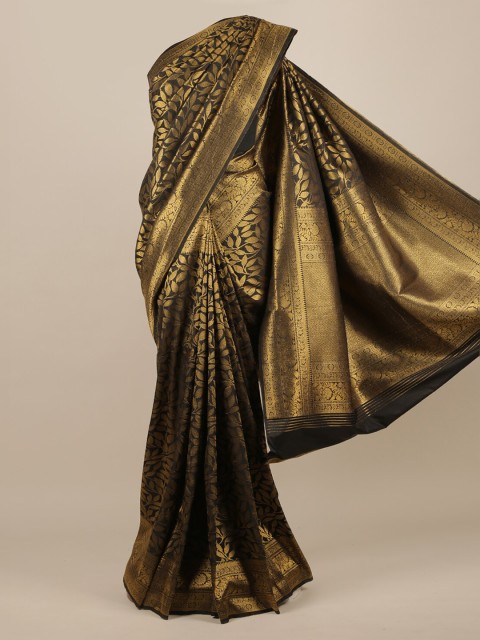 

Pothys Black & Gold-Toned Jute Silk Woven Design Saree