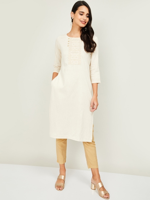 

Melange by Lifestyle Women Off White Ethnic Motifs Yoke Design Thread Work Kurta