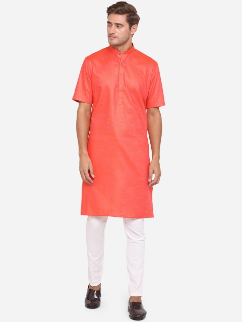 

Modi Kurta Plus Size Men Orange Solid Cotton Kurta