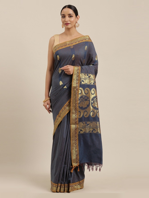 

The Chennai Silks Navy Blue & Gold-Toned Polycotton Woven Design Saree