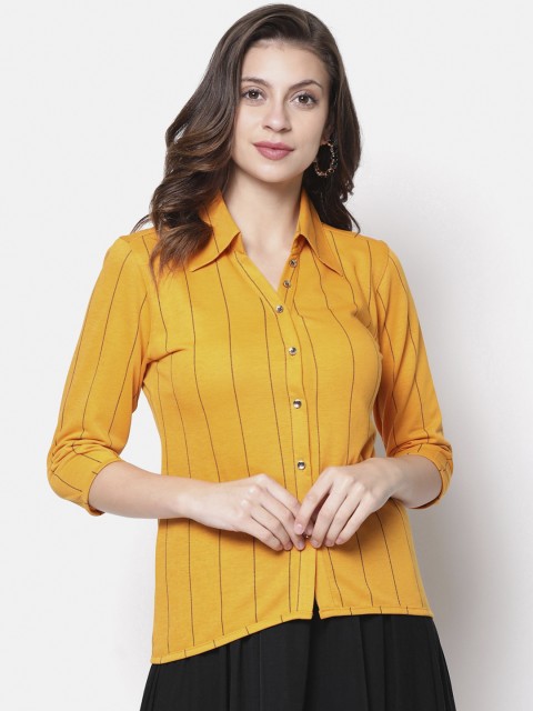 

V2 Value & Variety Mustard Yellow Pure Cotton Chambray Shirt Style Top