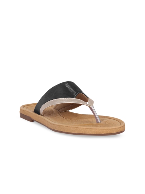Bella Toes Women Black Colourblocked PU T-Strap Flats