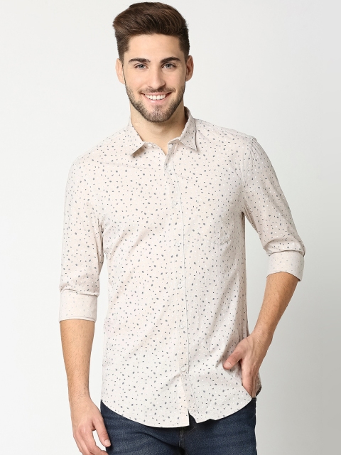

Bewakoof Men Beige Regular Fit Printed Pure Cotton Casual Shirt