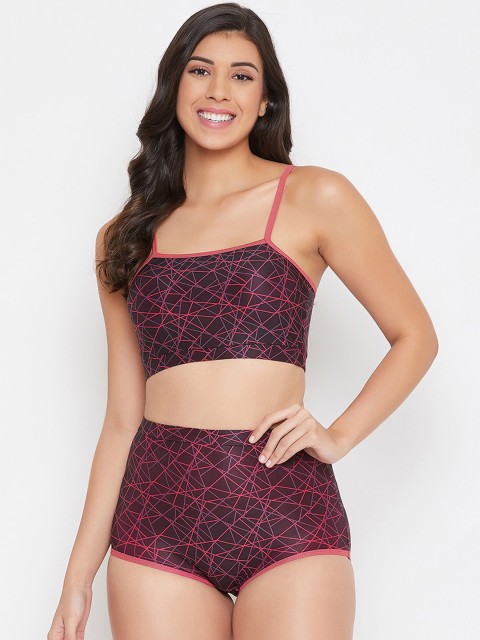 

Clovia Women Purple & Pink Geometric Printed Two-Piece Padded Swimsuit