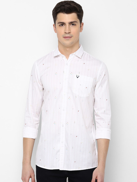 

Solly Jeans Co. Men White Regular Fit Striped with Micro-Ditsy Print Pure Cotton Shirt