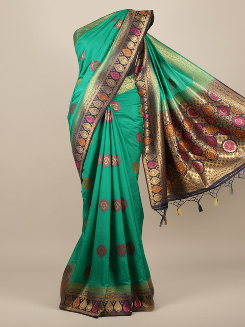 

Pothys Sea Green & Blue Jute Silk Woven Design Saree