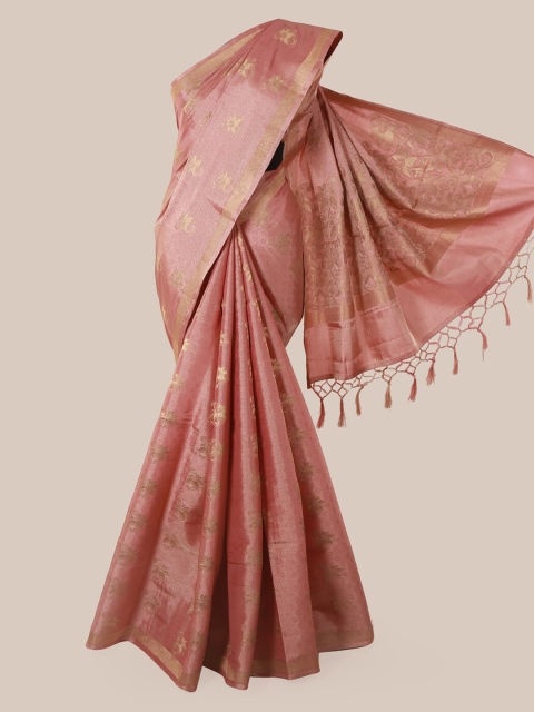 

Pothys Pink & Gold-Coloured Jute Silk Floral Woven Design Saree