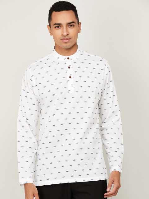 

Melange by Lifestyle Men White & Blue Printed Kurta