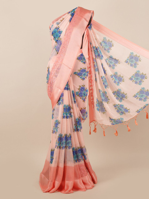 

Pothys Pink Printed Poly Chiffon Saree