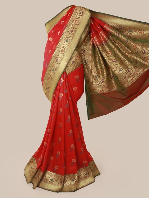 Pothys Pink & Gold-Toned Pure Silk Woven Design Banarasi Saree