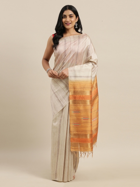 

The Chennai Silks Beige & Yellow Viscose Rayon Striped Saree