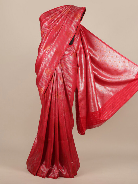 

Pothys Red & Silver-Toned Jute Silk Woven Design Saree