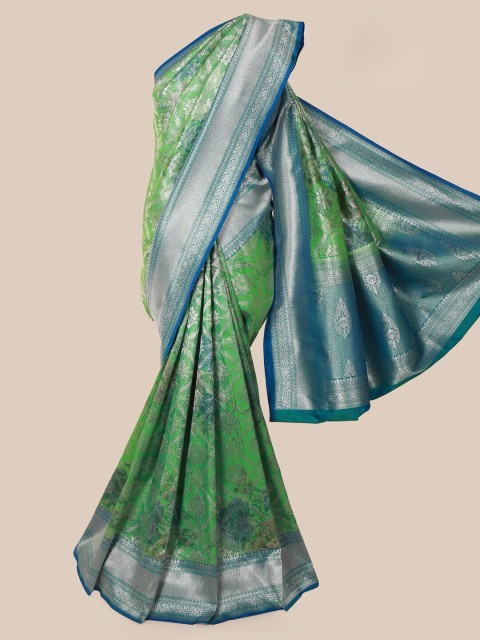 

Pothys Green & Silver-Toned Pure Silk Woven Design Banarasi Saree