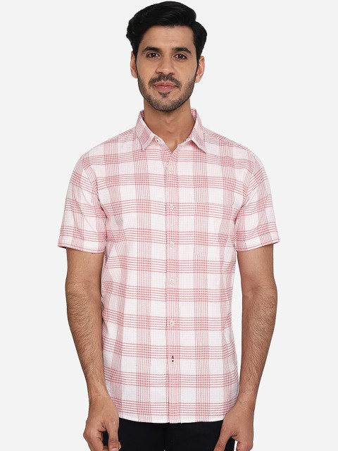 

JADE BLUE Men White & Pink Slim Fit Checked Pure Cotton Casual Shirt