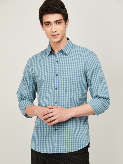 CODE by Lifestyle Men Green & Blue Regular Fit Checked Casual Shirt
