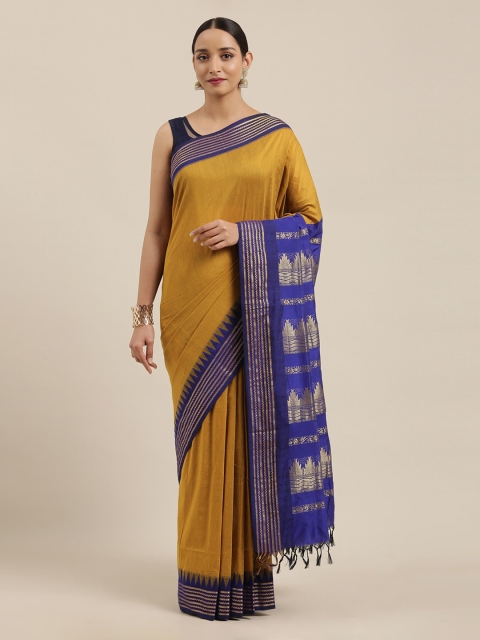 

The Chennai Silks Mustard Yellow Solid Polycotton Saree