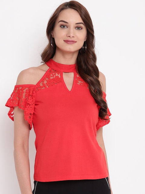 

Texco Red Keyhole Neck Regular Top