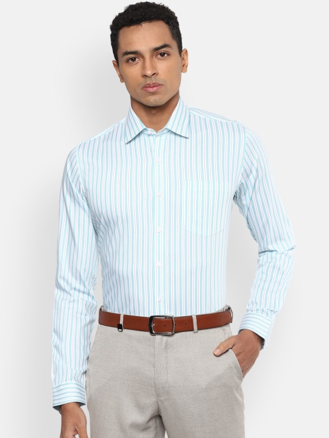 

Van Heusen Men White & Turquoise Blue Slim Fit Striped Formal Shirt
