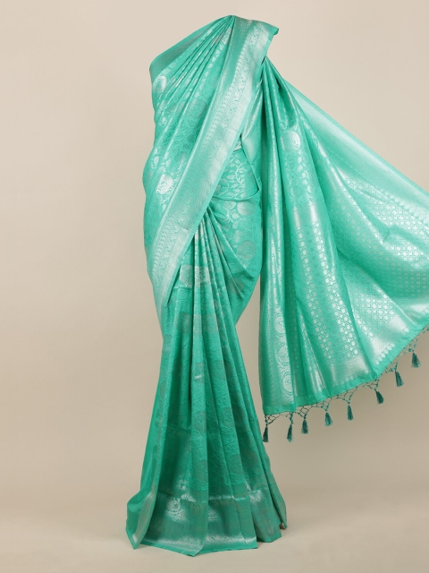 

Pothys Green & Silver-Toned Jute Silk Woven Design Saree