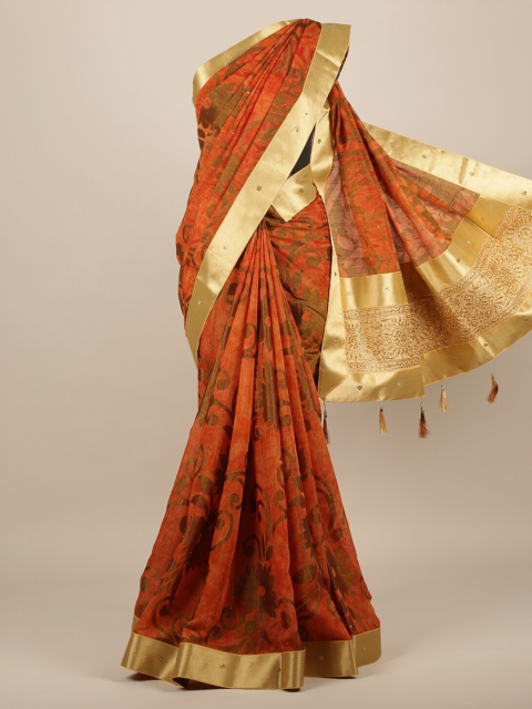 

Pothys Orange Woven Design Jute Silk Saree