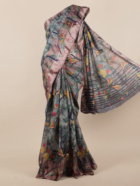

Pothys Grey Printed Jute Silk Saree