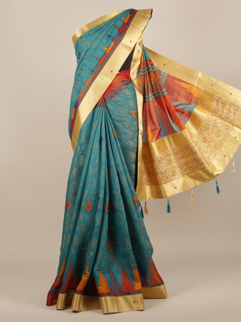 

Pothys Blue Printed Jute Silk Saree