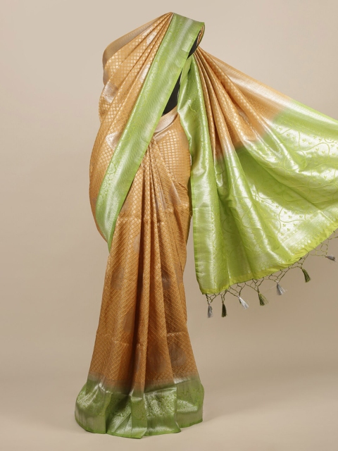 

Pothys Gold-Toned & Green Jute Silk Woven Design Saree