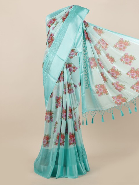

Pothys Turquoise Blue & Pink Poly Chiffon Printed Saree